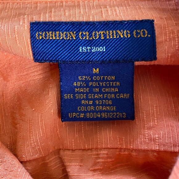 Gordon Shirt Mens Medium Orange Button Up Short Sleeve Pocket Collared - Picture 2 of 13